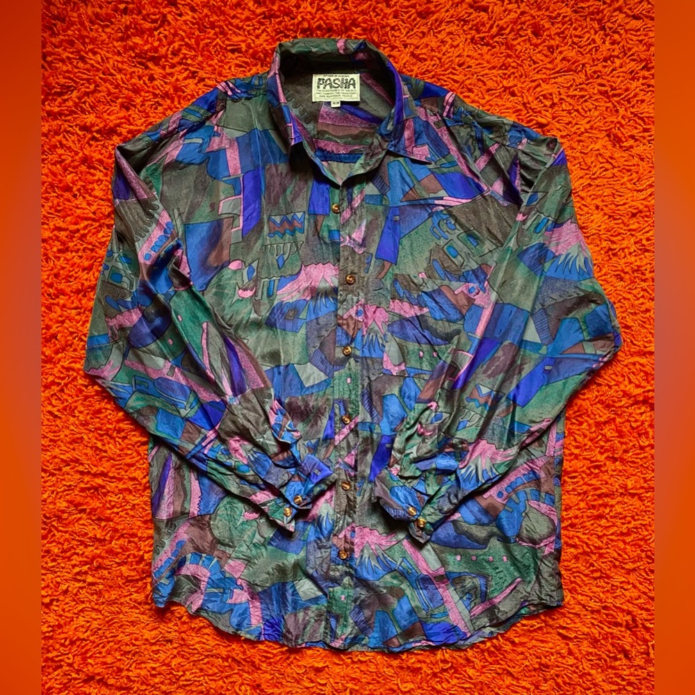 Vintage Abstract Silk Button Up Shirt